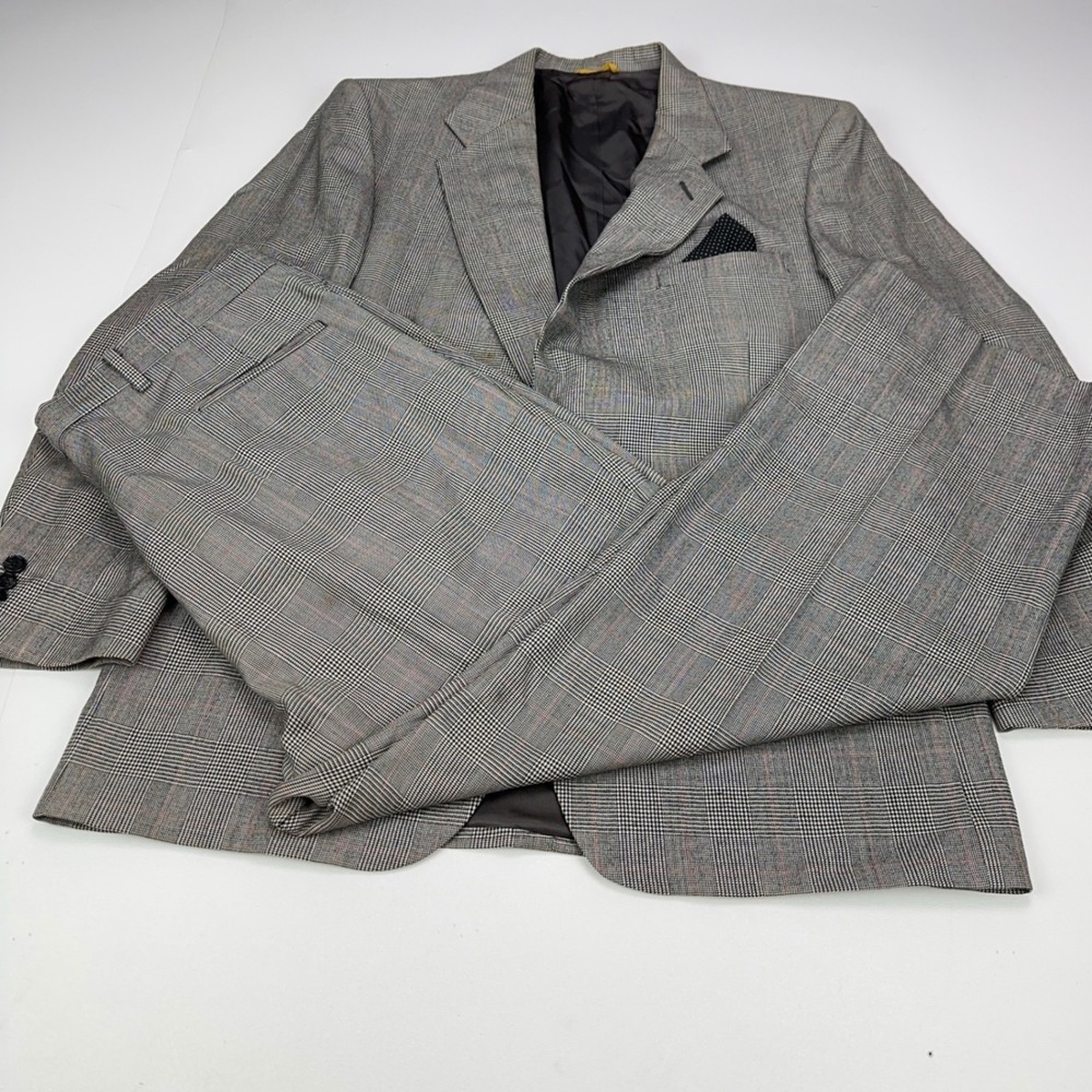 Sterling & Hunt Premier Edition Mens Grey Glen Plaid Worsted Wool Suit - Picture 2 of 16